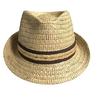 Tommy Bahama Mens Straw Fedora Hat Buri Braid Small Medium Brown Band Accent